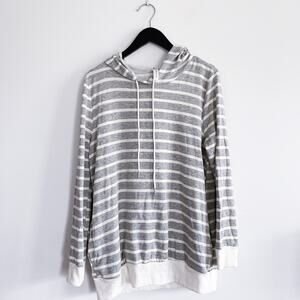 Grey White Striped Hoodie Sweatshirt